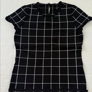 White House Black Market Black and White Grid Pattern Women's Top